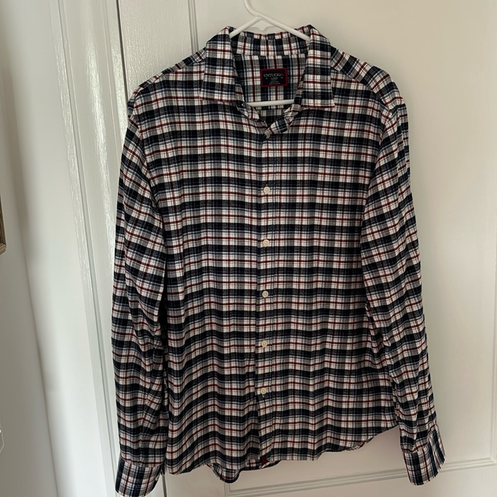 Large Slim Fit Brushed Cotton UNTUCKit Kaesler Plaid Shirt